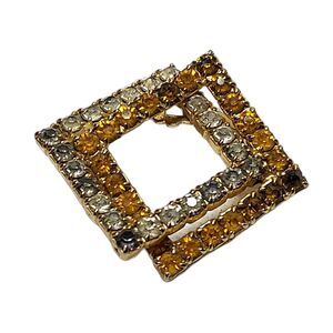 Vintage pin Brooch Double Square Rhinestones 1 in